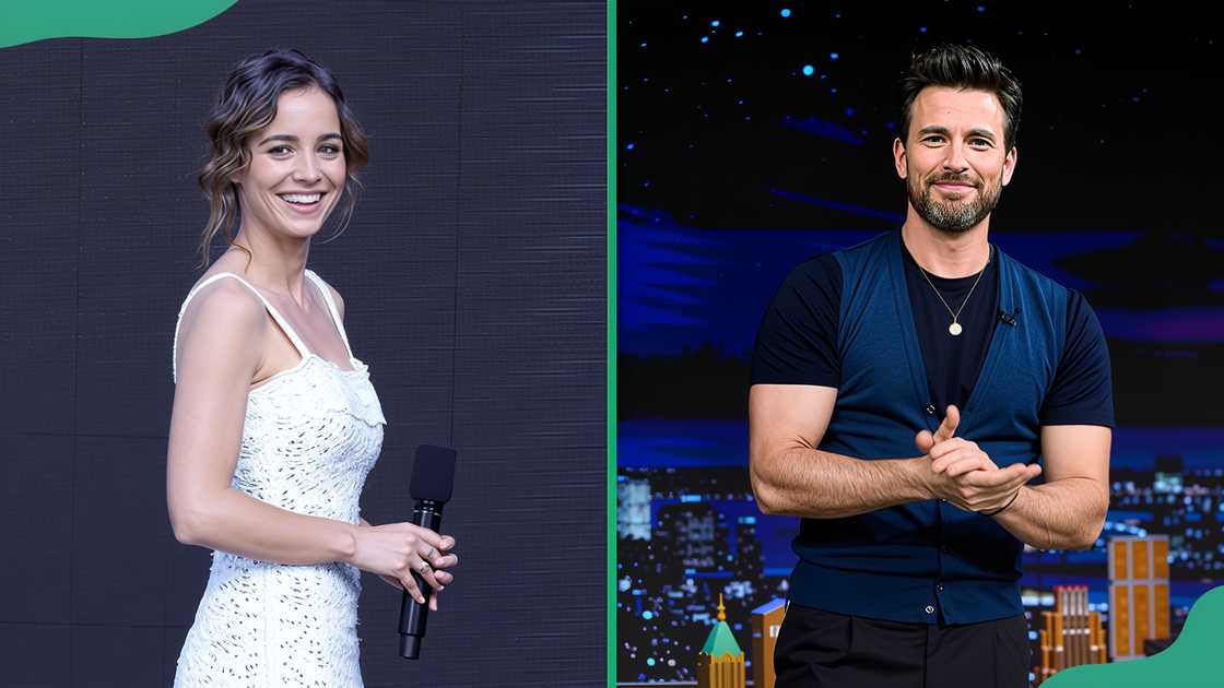 Alba Baptista at Freiluftkino Museum (L). Chris Evans at The Tonight Show starring Jimmy Fallon - Season 10 (R)