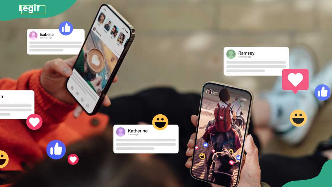 Two female hands holding their smartphones, connecting with social media, leaving comments, sending messages and sharing photos. Two female hands holding their smartphones, connecting with social media, leaving comments, sending messages and sharing photos.