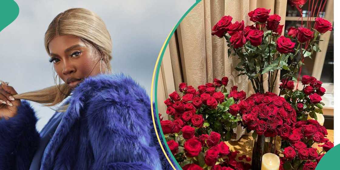 Tiwa Savage gets rose flowers as Valentine's Day gift. Tiwa Savage gets rose flowers as Valentine's Day gift.