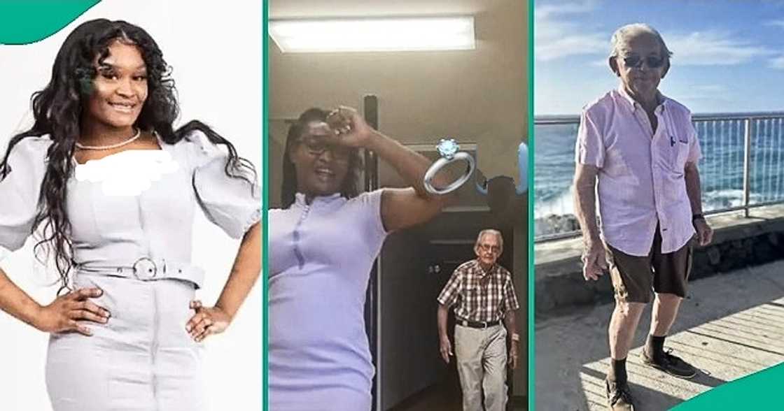 Lady shows off elderly husband Lady shows off elderly husband