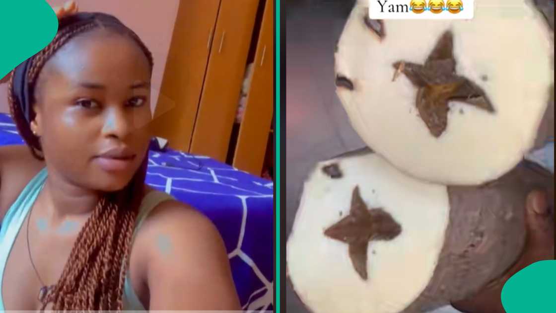 Lady shows what she saw in her yam.