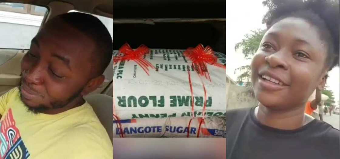 Ginika, a Nigerian wife surprised her husband on Valentines day with a bag of flour and sugar Ginika, a Nigerian wife surprised her husband on Valentines day with a bag of flour and sugar