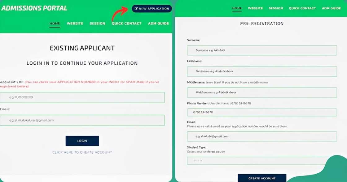 Fountain University application portal