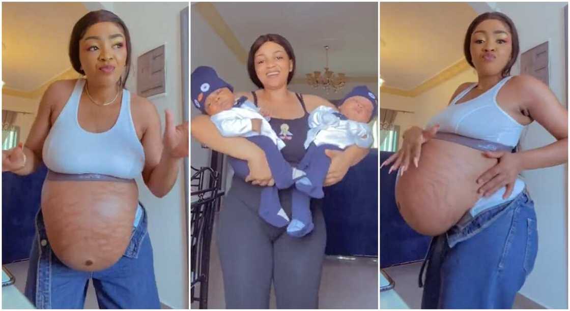 Photos of a mother who gave birth to twins. Photos of a mother who gave birth to twins.