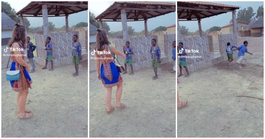 Black kids, white lady, Oyinbo lady, handshake Black kids, white lady, Oyinbo lady, handshake