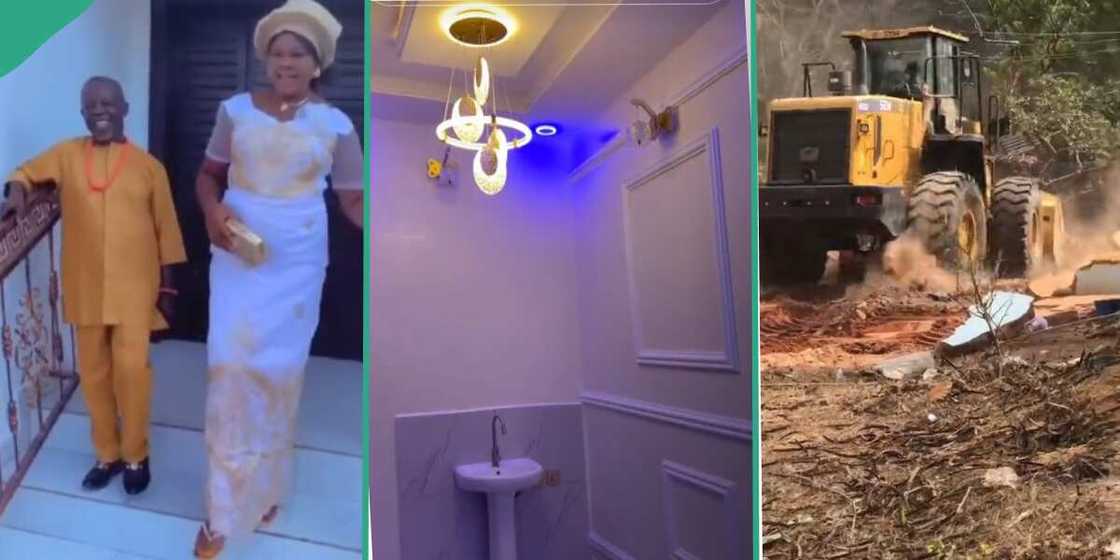 Nigerian man, parents, house, tractor Nigerian man, parents, house, tractor