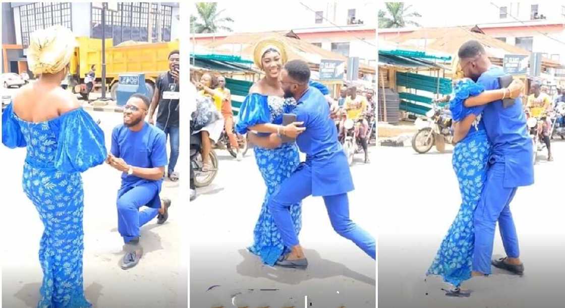 Nigerian man proposes to his girl in traffic.