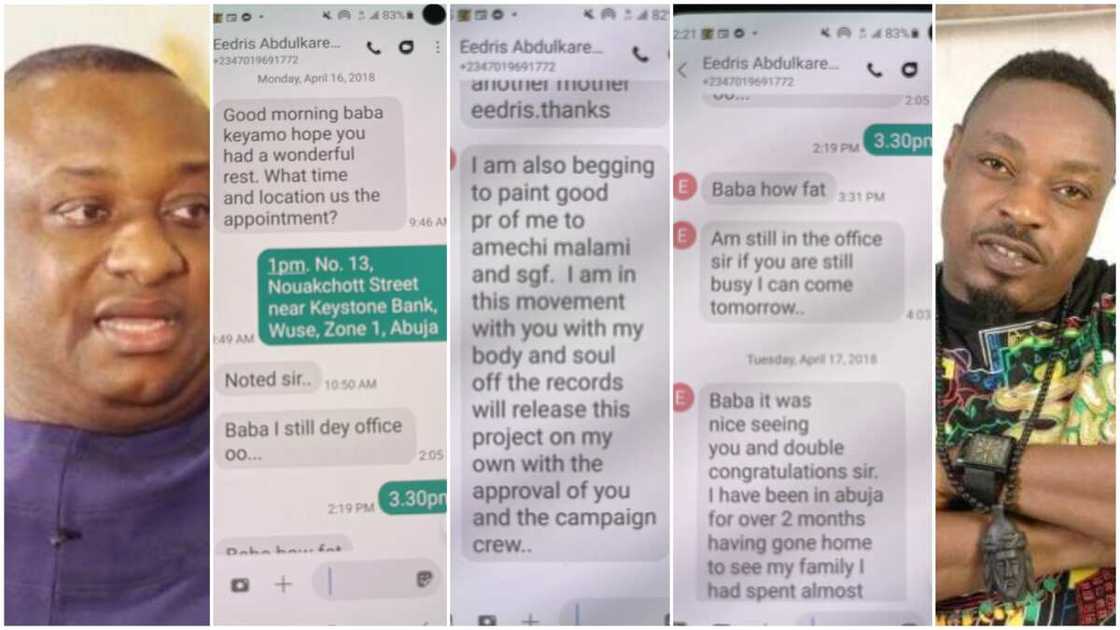 Minister Fesuts drags Eedris in mud, shares screenshot of texts where singer begged to support Buhari in 2018 Minister Fesuts drags Eedris in mud, shares screenshot of texts where singer begged to support Buhari in 2018