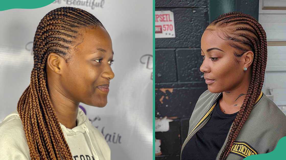 Brown straight-back cornrows