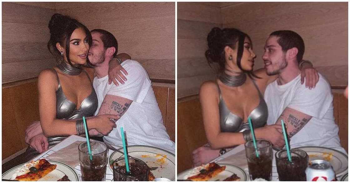 Kim Kardashian and Pete Davidson enjoying dinner toggether.