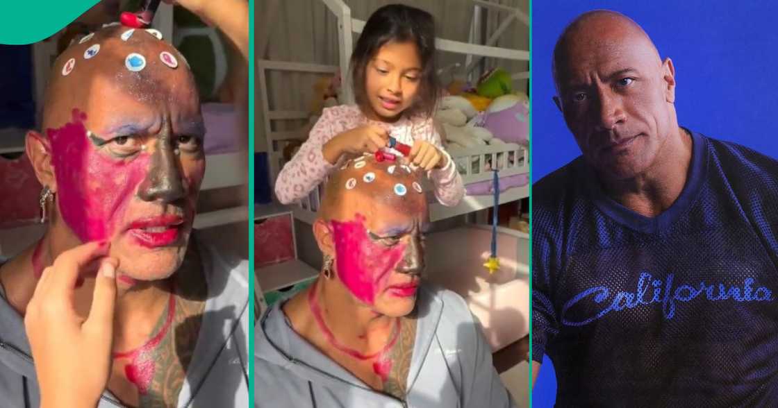 Hollywood's Dwayne Johnson, aka "The Rock", trends over moment with his daughters Jazzy and Tia. Hollywood's Dwayne Johnson, aka "The Rock", trends over moment with his daughters Jazzy and Tia.