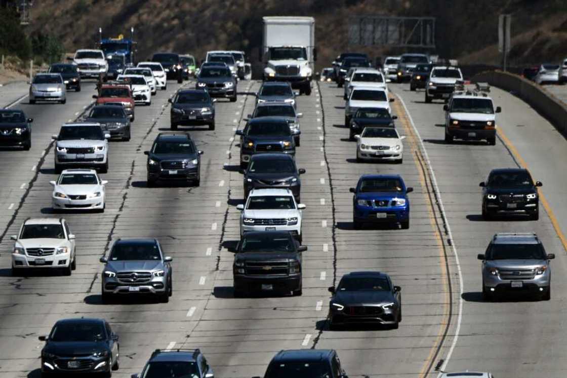 Cars, trucks, SUVs, and other vehicles drive in traffic on the 405 freeway through the Sepulveda Pass in Santa Monica, California, on August 25, 2022 Cars, trucks, SUVs, and other vehicles drive in traffic on the 405 freeway through the Sepulveda Pass in Santa Monica, California, on August 25, 2022