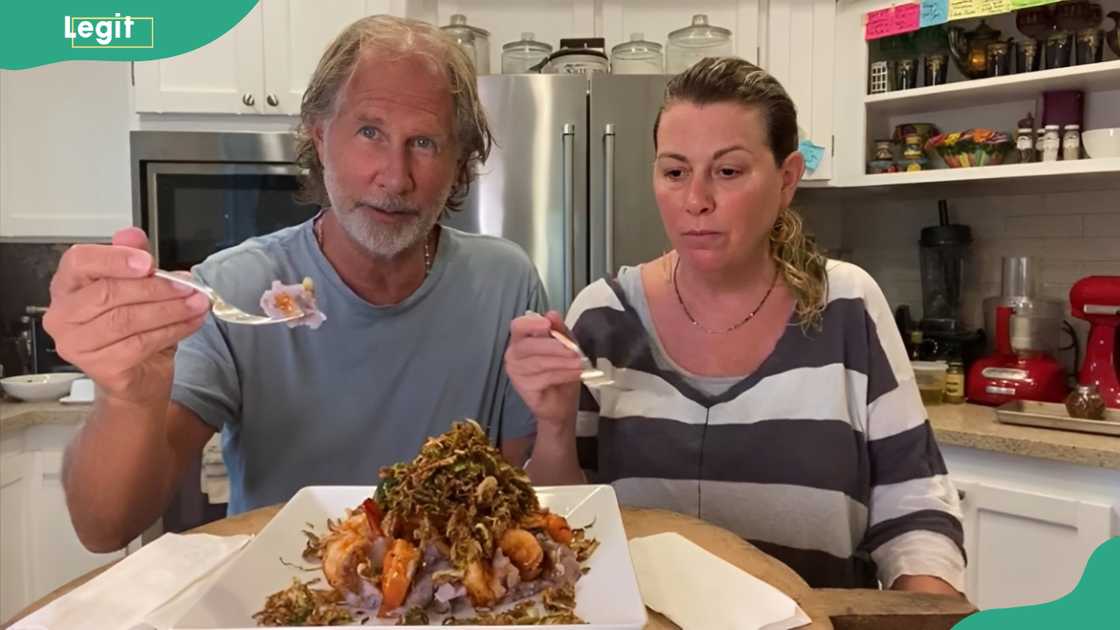Parker Stevenson and Lisa Schoen share a home-cooked meal in their kitchen