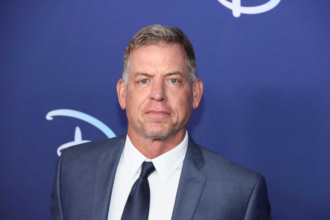 Troy Aikman at the 2022 ABC Disney Upfront at Basketball City in New York City.