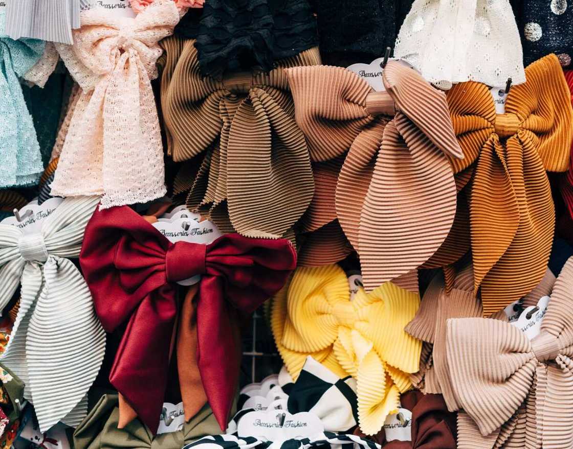 Colourful ribbons in a market stall