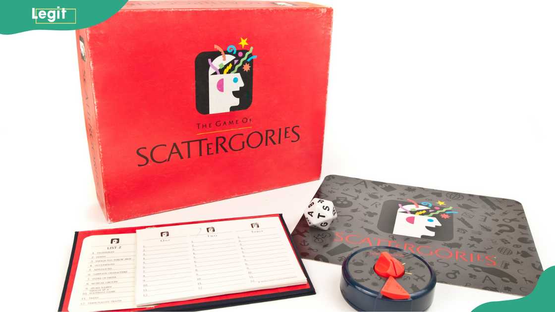 Scattergories box and its contents