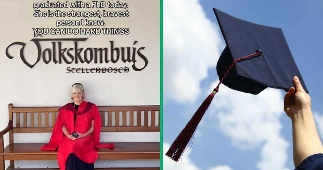A TikTok user celebrated her mother, who achieved her PhD at 70 from Stellenbosh University. A TikTok user celebrated her mother, who achieved her PhD at 70 from Stellenbosh University.