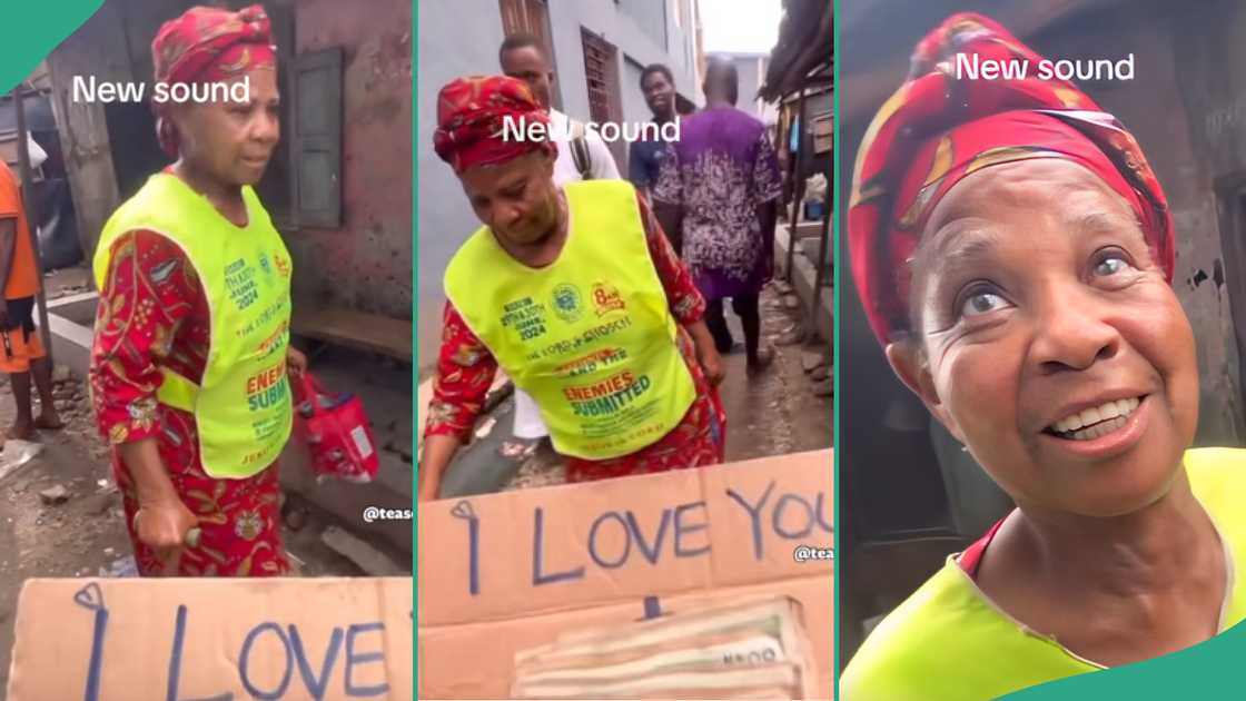 Chosen member in apron causes stir on street as she refuses 'I love you' test for cash gift