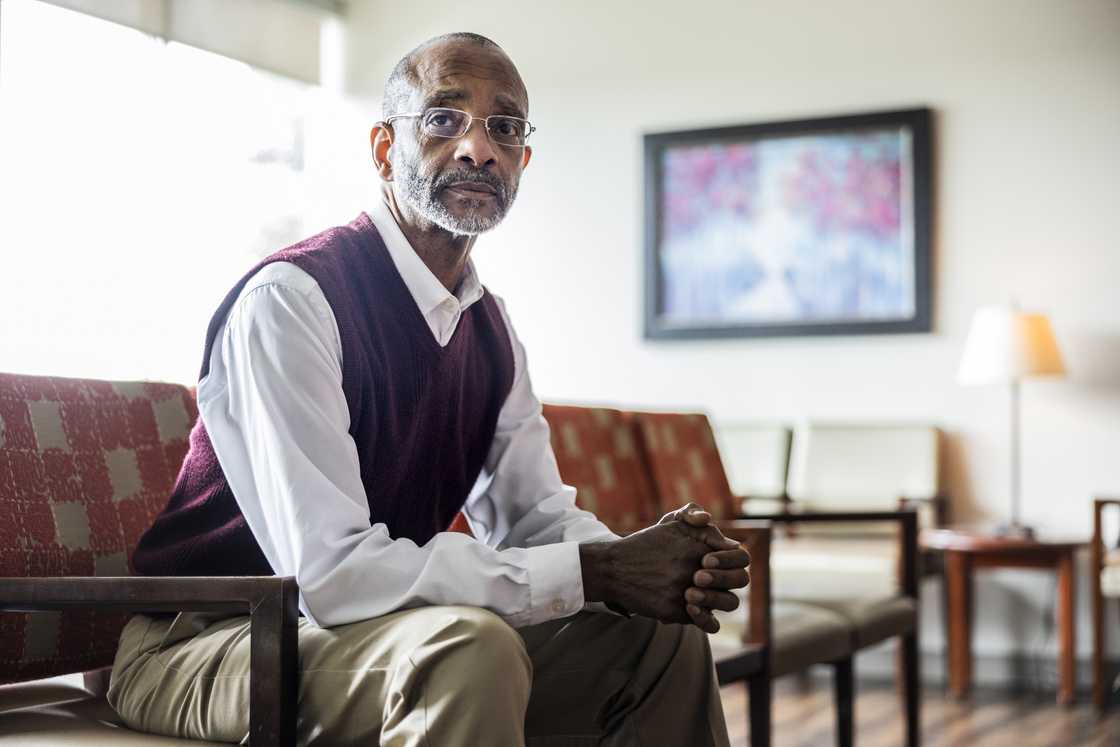 An elderly man waiting for check up in an hospital