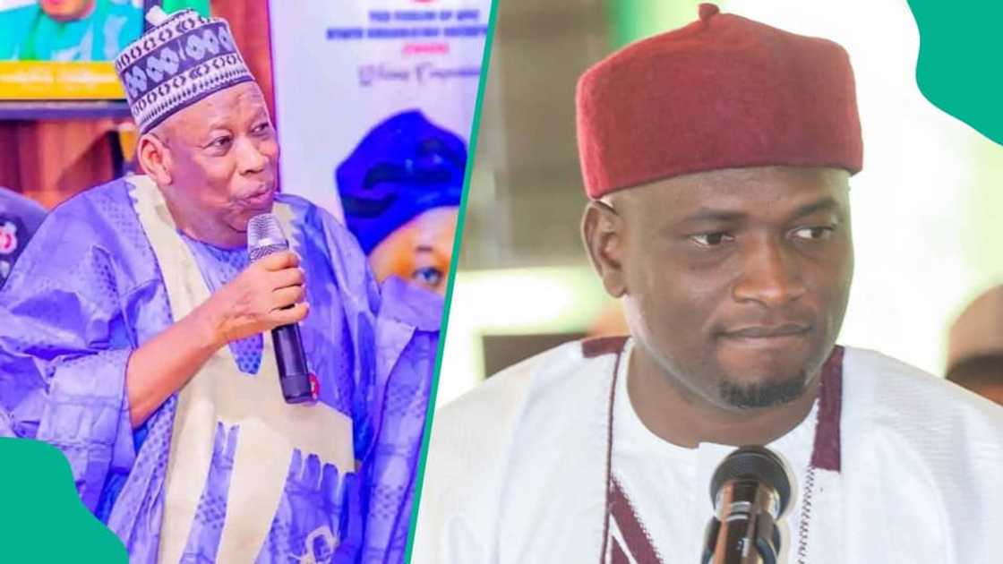 Shugaban APC, Abdullahi Umar Ganduje da Kakakin Abba, Sanusi Bature Dawakin Tofa Shugaban APC, Abdullahi Umar Ganduje da Kakakin Abba, Sanusi Bature Dawakin Tofa