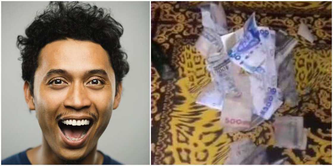 Mixed reactions as Nigerian man shows off the small money he found in his piggy bank where he had been saving since January