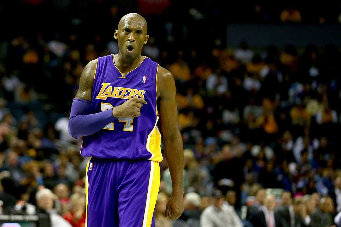 Kobe Bryant of the Los Angeles Lakers reacts after a call during a game Kobe Bryant of the Los Angeles Lakers reacts after a call during a game