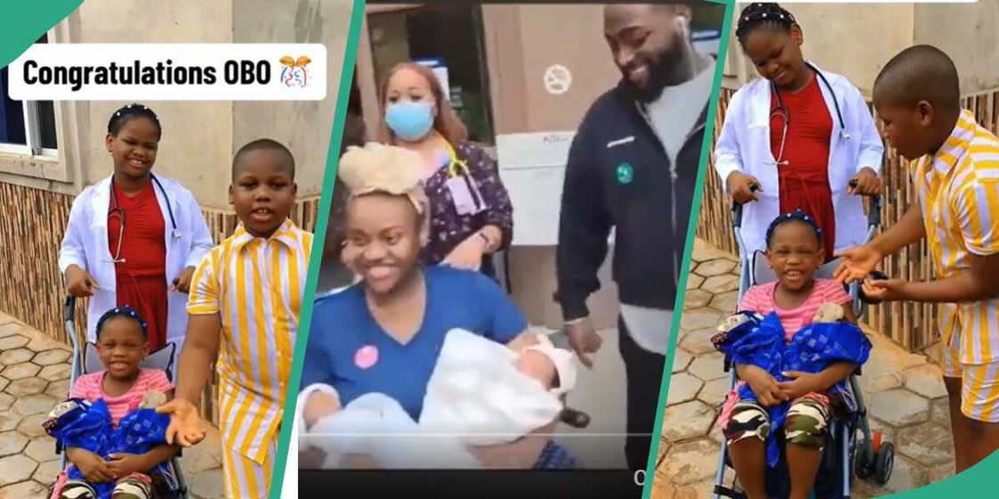 Children recreate Davido and Chioma welcoming twins Children recreate Davido and Chioma welcoming twins