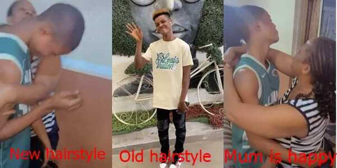 Nigerian mum hugs and celebrates son after he changed his hairstyle Nigerian mum hugs and celebrates son after he changed his hairstyle