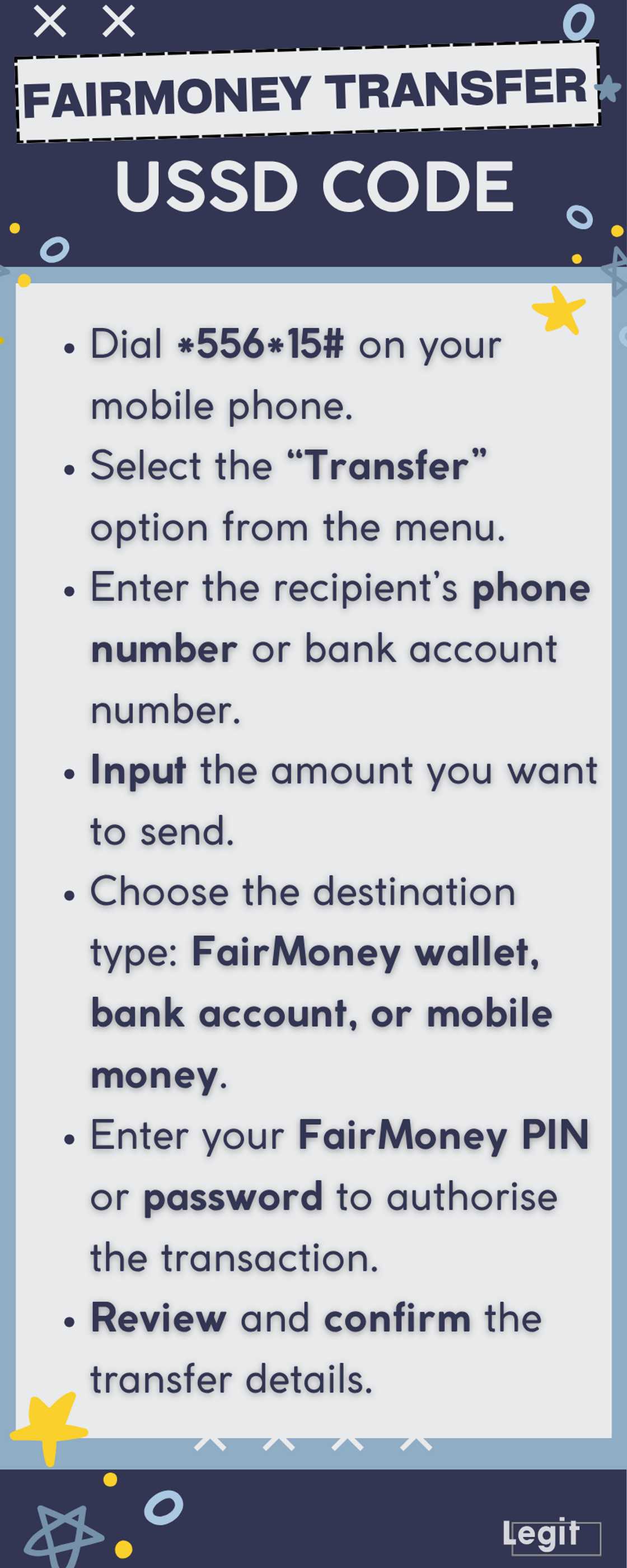 How to use FairMoney USSD codes for transfers, loans and other transactions How to use FairMoney USSD codes for transfers, loans and other transactions