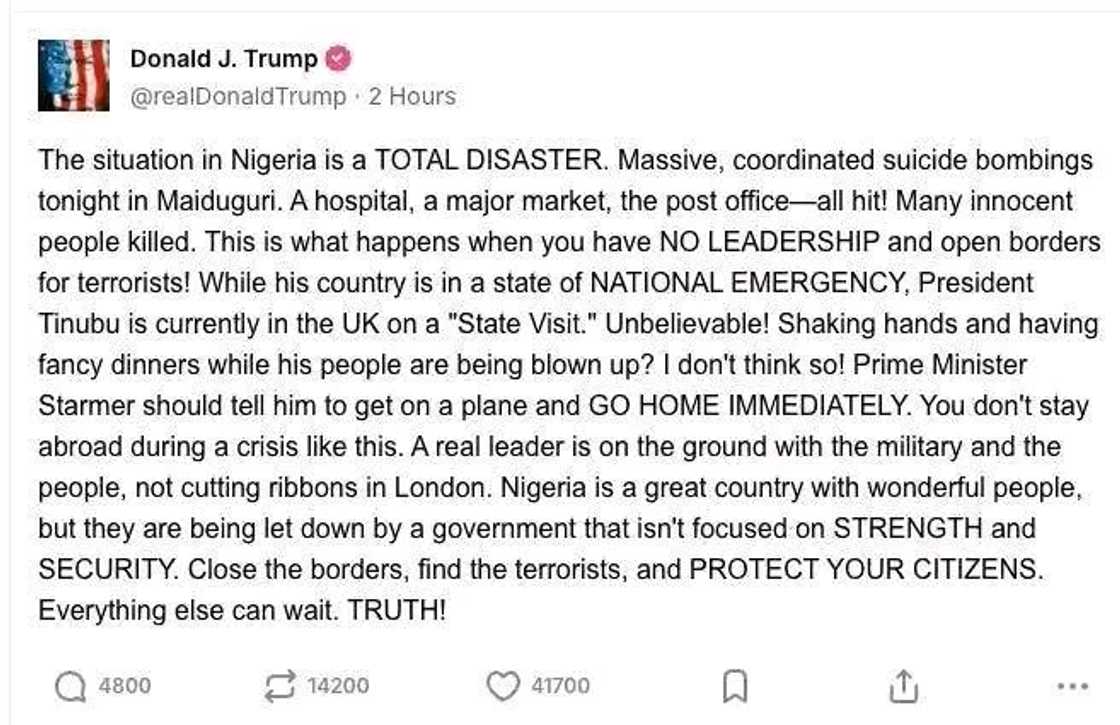 Sakon da aka ce Donald Trump ya tura wa Bola Tinubu Sakon da aka ce Donald Trump ya tura wa Bola Tinubu