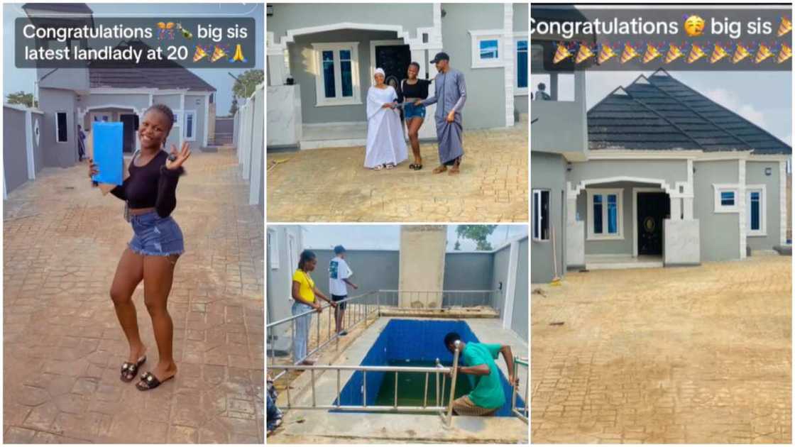 House with swimming pool/Lady became home owner.