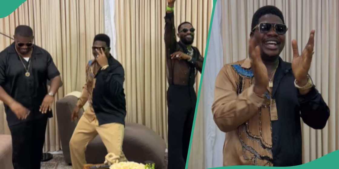 Don Jazzy and D'banj pay Mr Macaroni a surprise on his birthday. Don Jazzy and D'banj pay Mr Macaroni a surprise on his birthday.