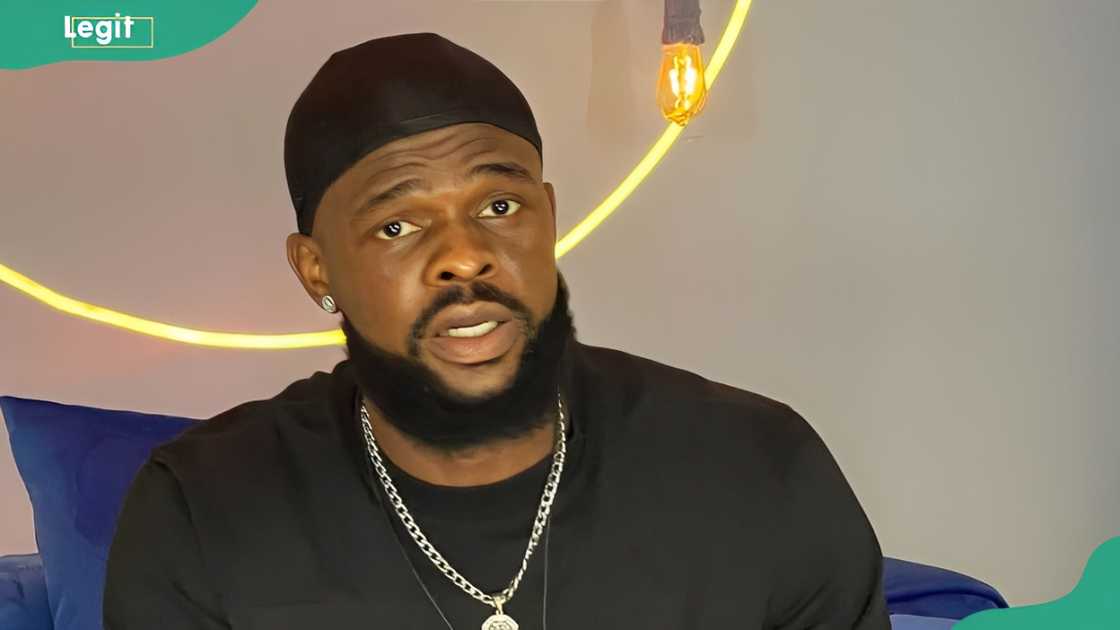 BBNaija housemate Denari shares his thoughts during a group session. BBNaija housemate Denari shares his thoughts during a group session.