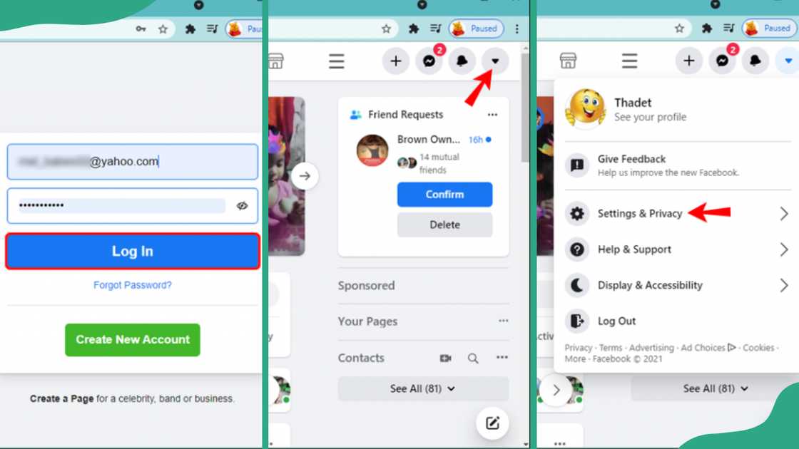 Screenshots of checking the Facebook account creation date on desktop Screenshots of checking the Facebook account creation date on desktop