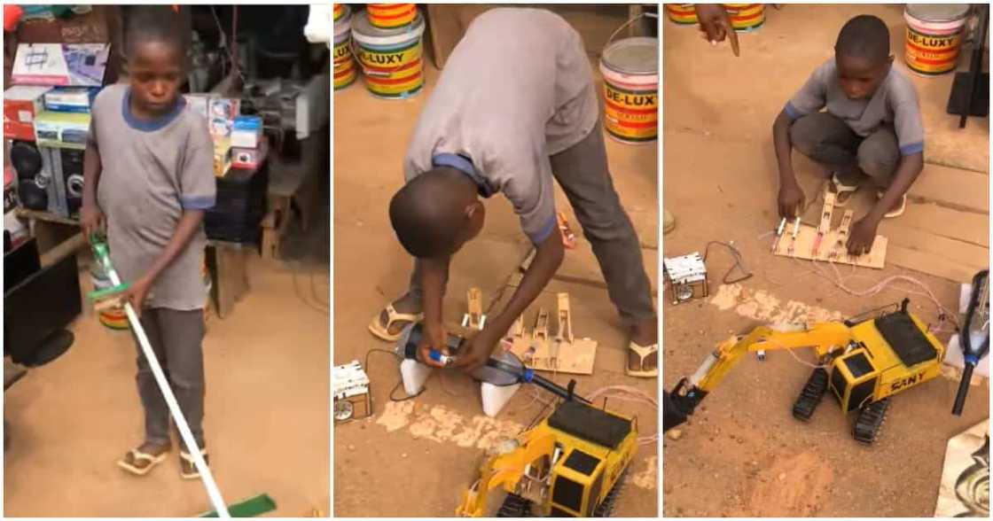 Ghanaian boy builds mini excavator and other machines, his industry wows many.