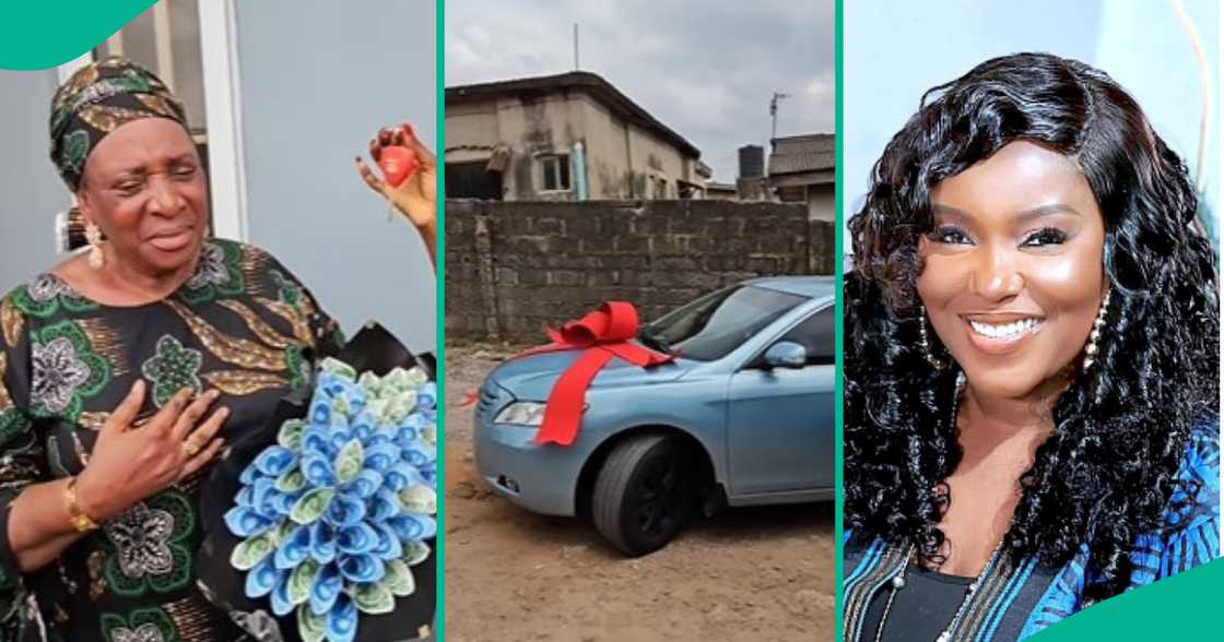Biola Adebayo surprises Dupe Jayesimi with a new car on Mother's Day. Biola Adebayo surprises Dupe Jayesimi with a new car on Mother's Day.