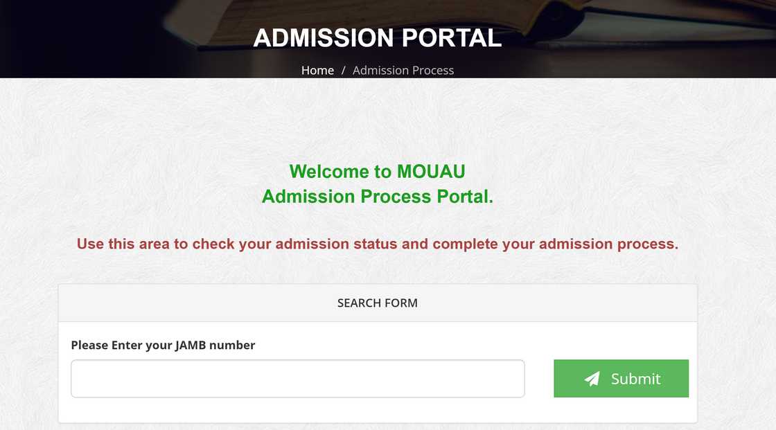 MOUAU admission process portal