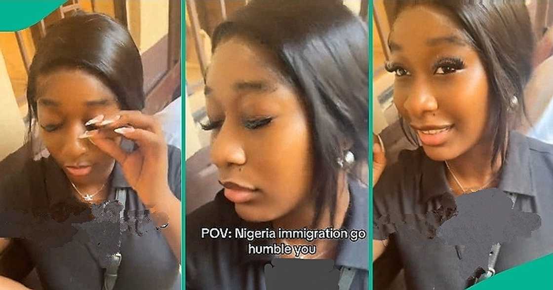 Lady laments as her artificial eyelashes get cut off at immigration venue Lady laments as her artificial eyelashes get cut off at immigration venue