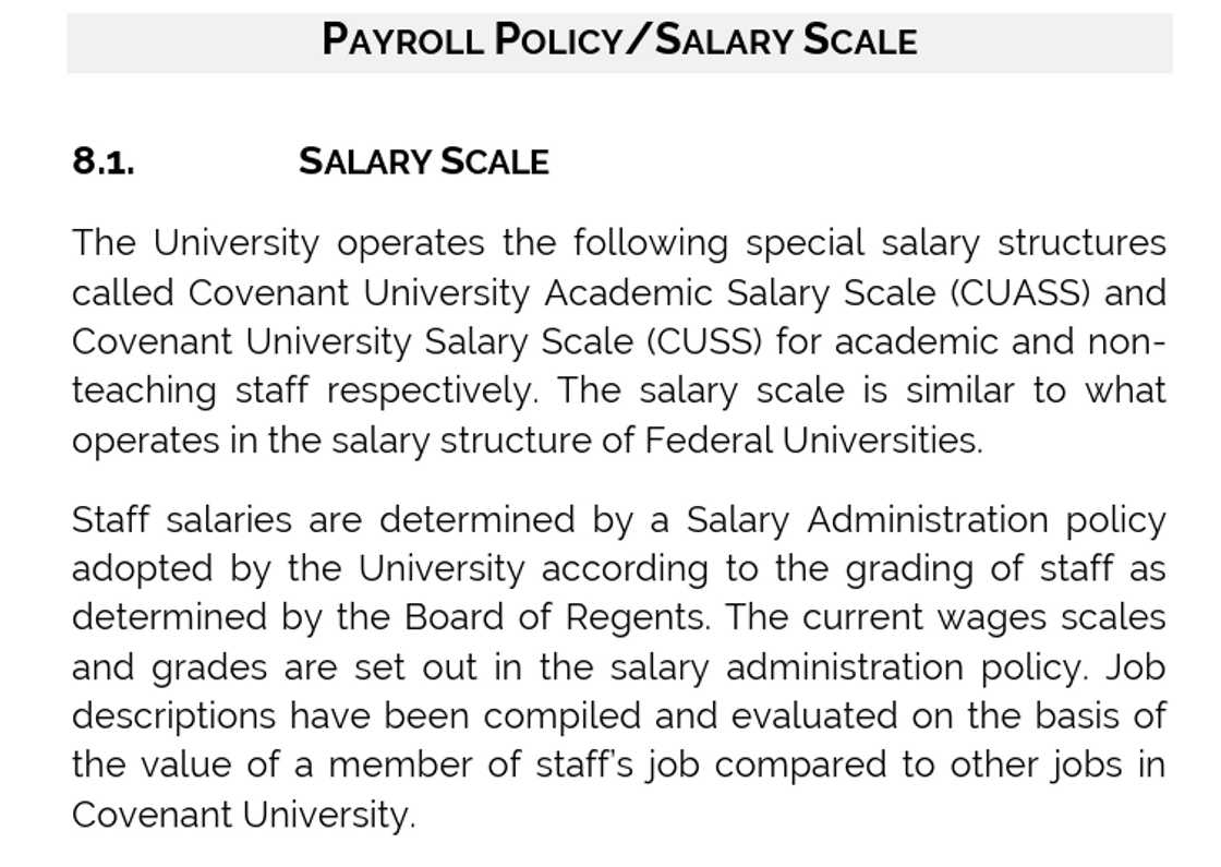 Covenant University explains salary scale