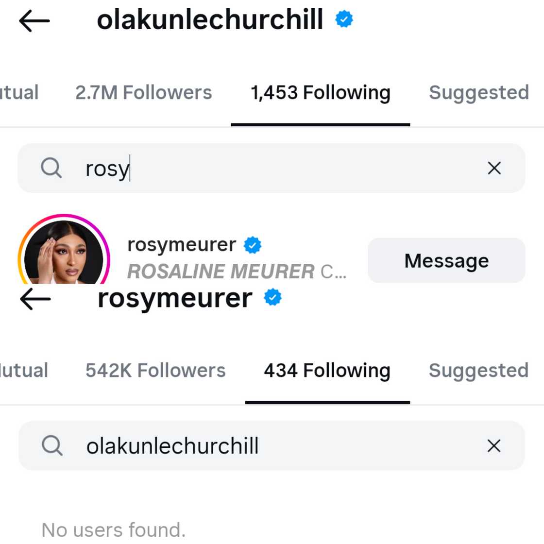 Rosy Meurer unfollowed Olakunle Churchill after he publicly celebrated his son with Tonto Dikeh Rosy Meurer unfollowed Olakunle Churchill after he publicly celebrated his son with Tonto Dikeh