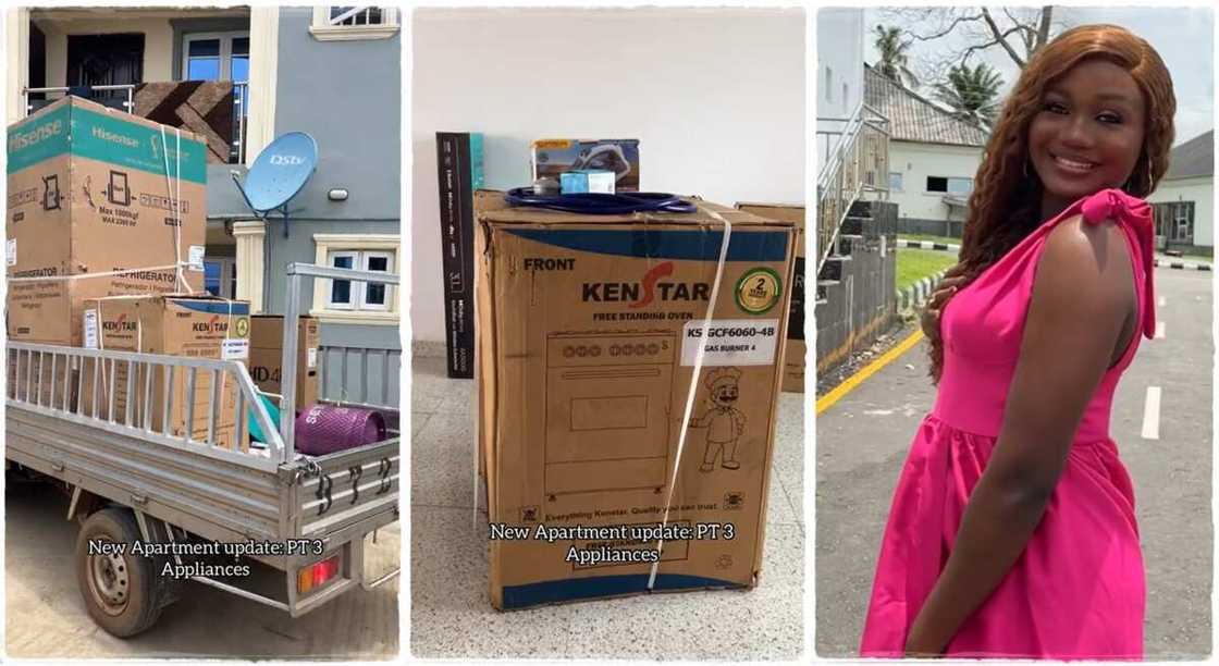 Photos of a lady who went to shop for home appliances in Nigeria.