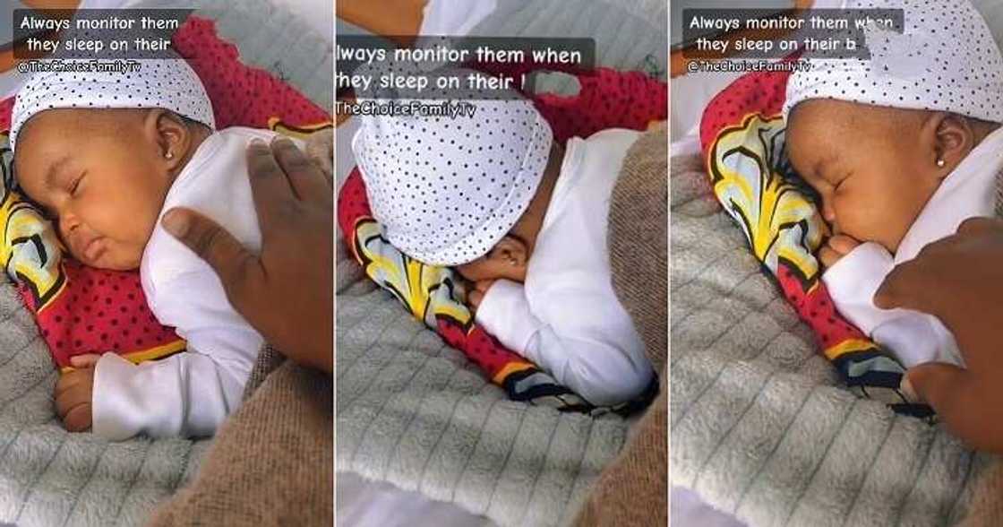 Mum raises the alarm after seeing her baby sleeping on her belly