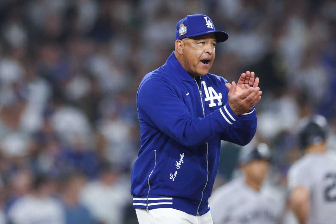 Dave Roberts walks out to the mound in the ninth inning as they play the New York Yankees Dave Roberts walks out to the mound in the ninth inning as they play the New York Yankees