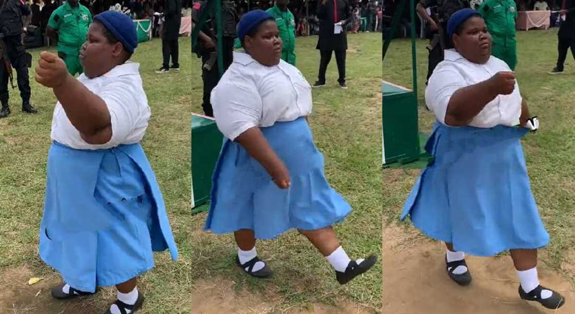 Photos of a student performing march past.