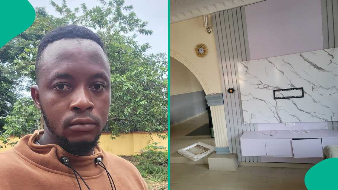 A Nigerian young man cries out as thieves steal his TV and other expensive items from his home A Nigerian young man cries out as thieves steal his TV and other expensive items from his home