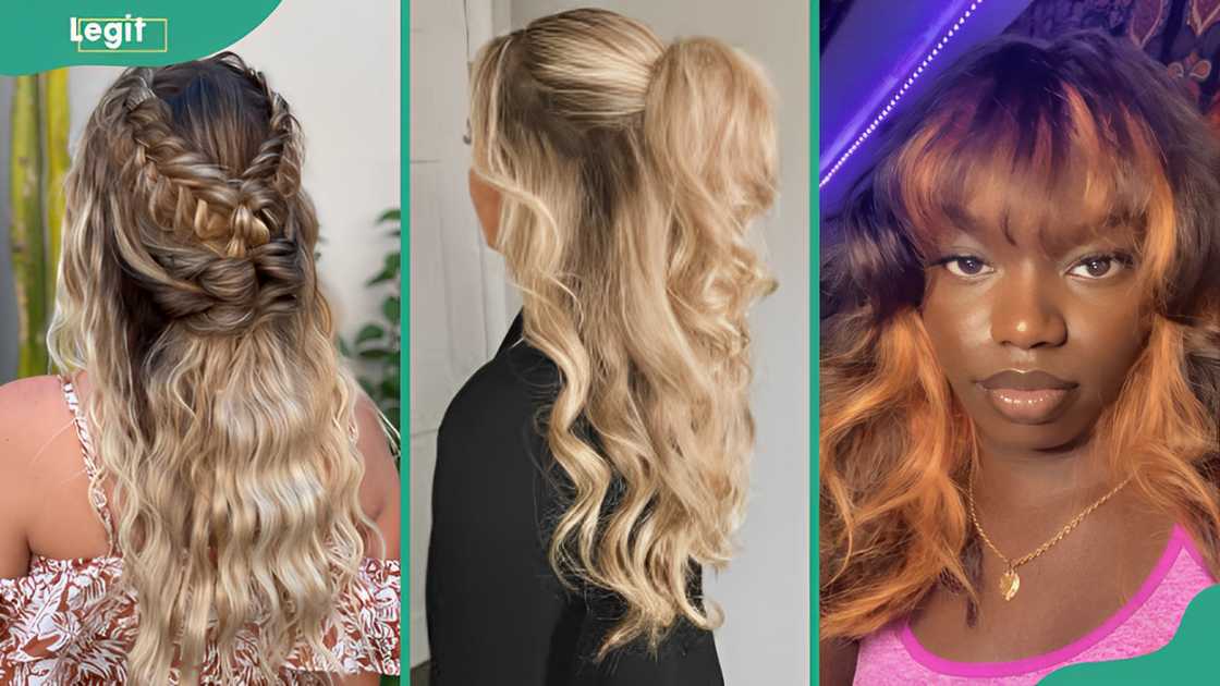 Crimped hairstyle (L), Half-up half down (C), Wolf cut (R) Crimped hairstyle (L), Half-up half down (C), Wolf cut (R)