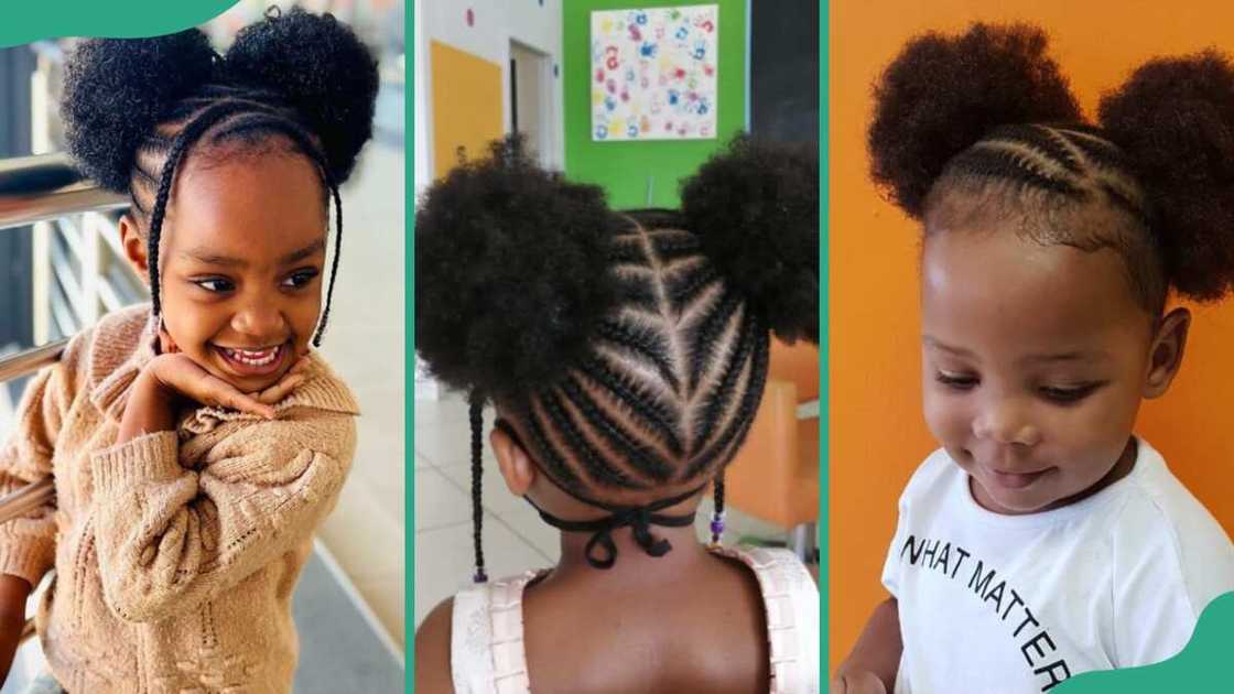 Little girls with twin braids and afro buns Little girls with twin braids and afro buns