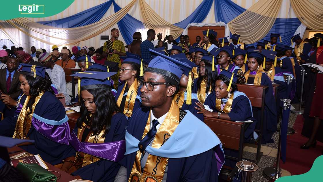 Kings University graduates seated in rows Kings University graduates seated in rows