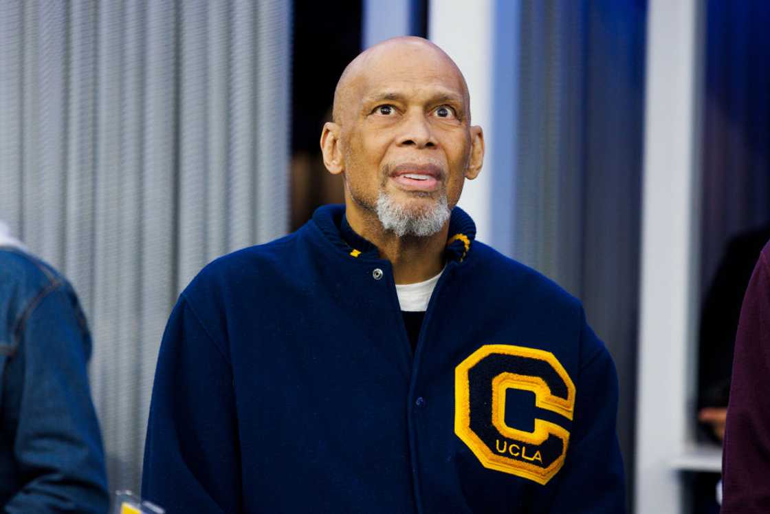 Kareem Abdul-Jabbar attends an NBA match Kareem Abdul-Jabbar attends an NBA match