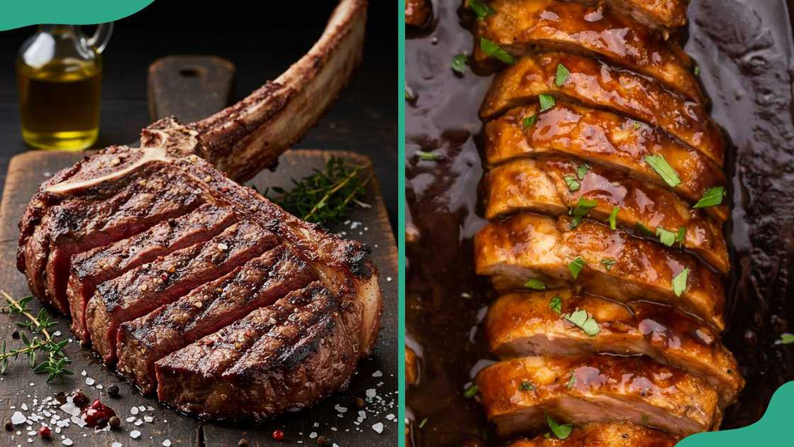 Rib Eye Steak (L) and Spicy Tenderloin with Basil (R) Rib Eye Steak (L) and Spicy Tenderloin with Basil (R)